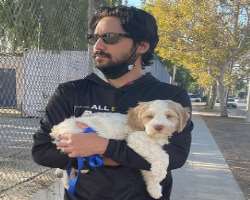 The actor has adopted a cute dog who accompanies him wherever he goes.